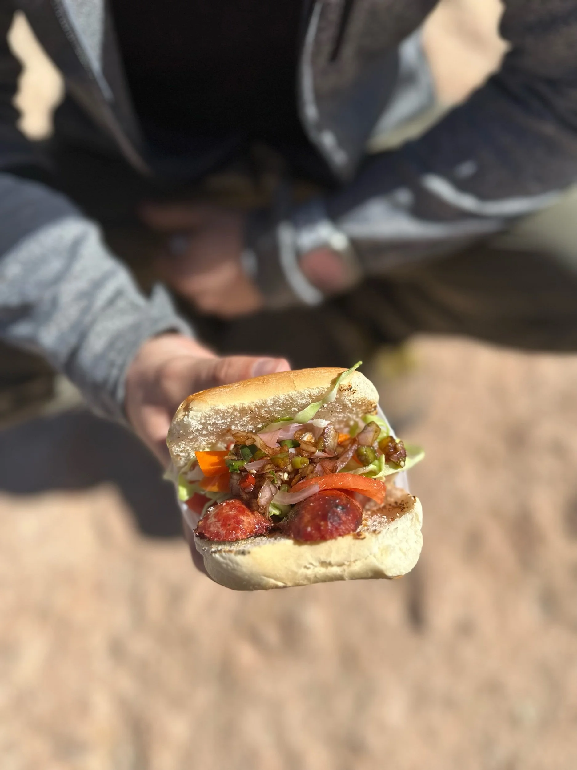 Llama sausage burger