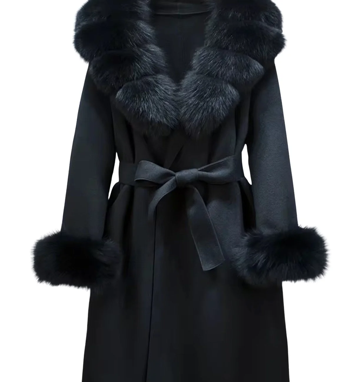 Royal Black Cashmere Long Trench