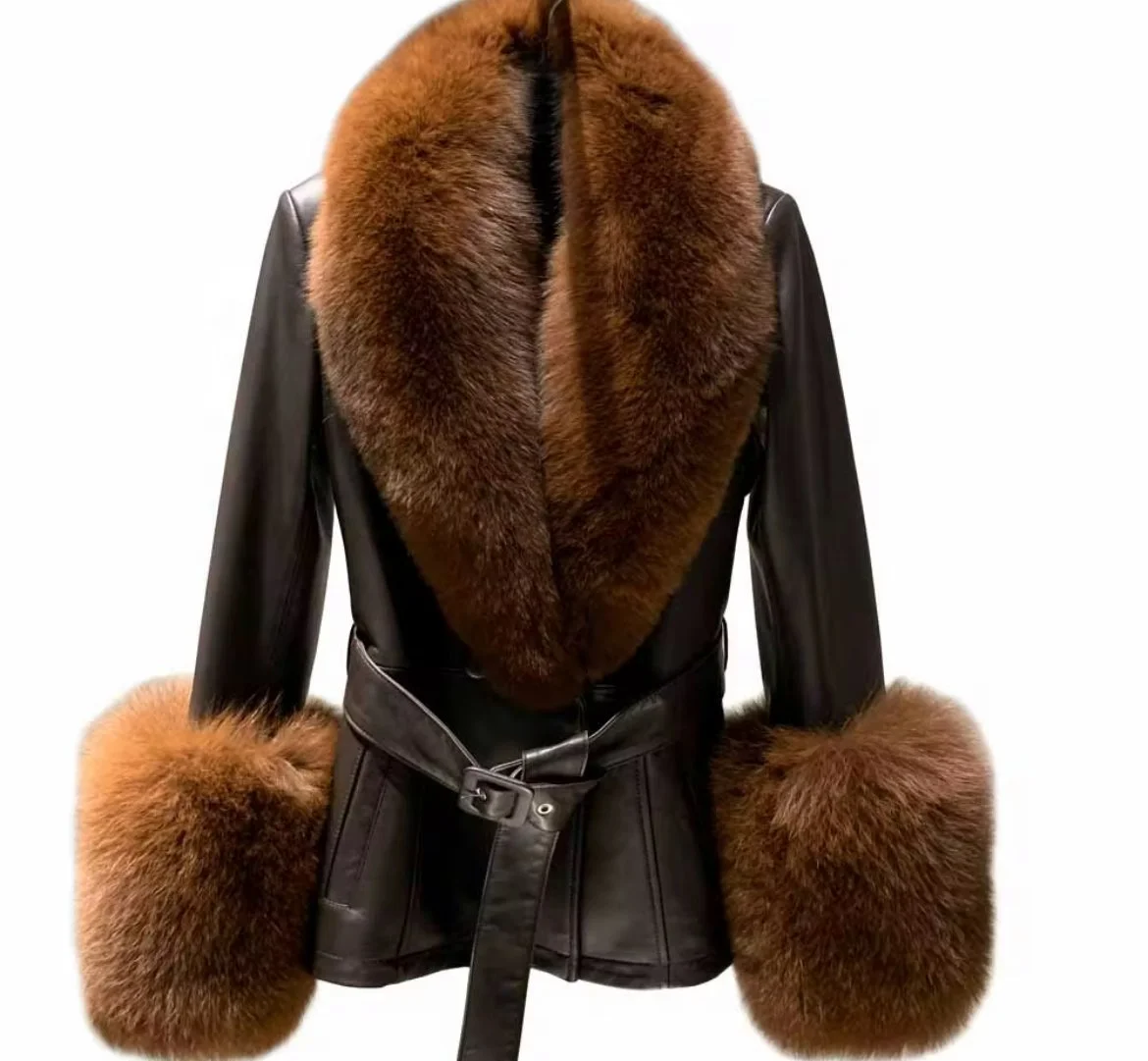 "Classy" Brown Short Fur Leather Trench