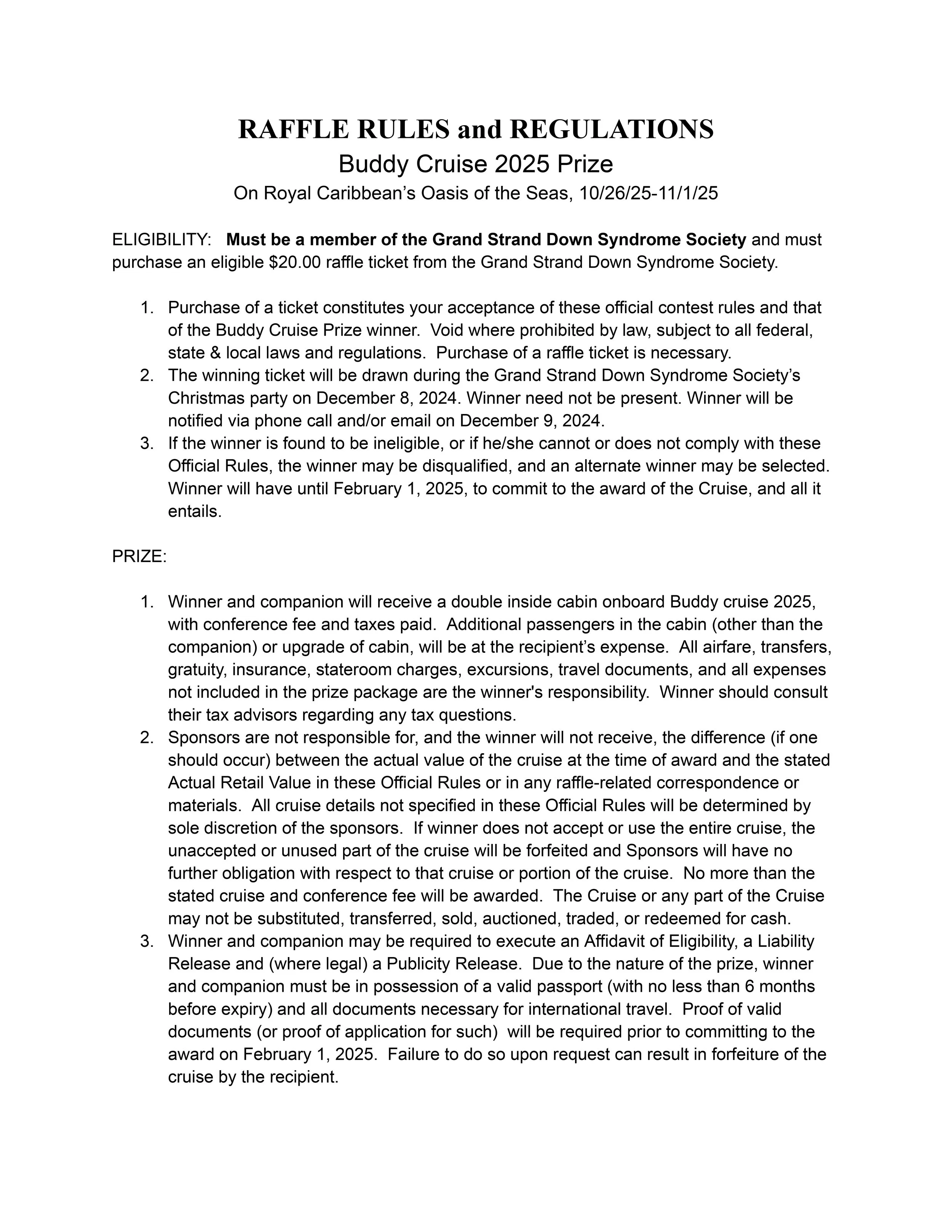 Raffle Rules & Regulations — Grand Strand Down Syndrome Society