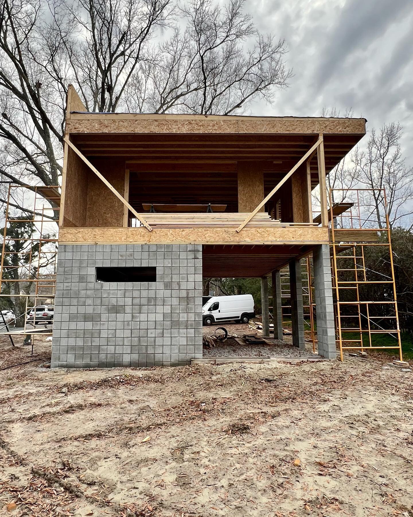 Quick update - sheathing almost completed - Duro-Last roof to go on next week weather permitting.  With the sheathing on you get a real sense of the space and it feels really comfortable.  When you build small you are concerned it will feel small, bu