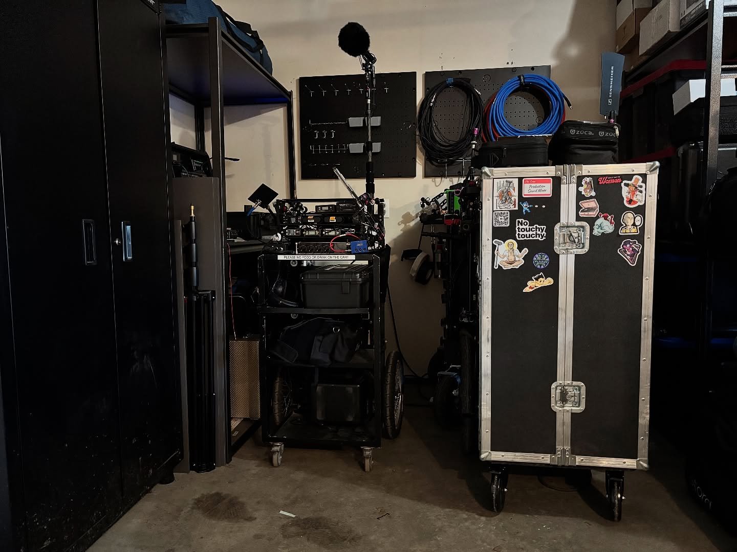 We had to move this year but the new place has a heated garage. Meaning! More room for carts!  #Soundmixer #soundguy #soundspeeds #locationsound #locationaudio #productionsound #soundonset #setlife #behindthescenes #filmmaking #soundcarts #organizati