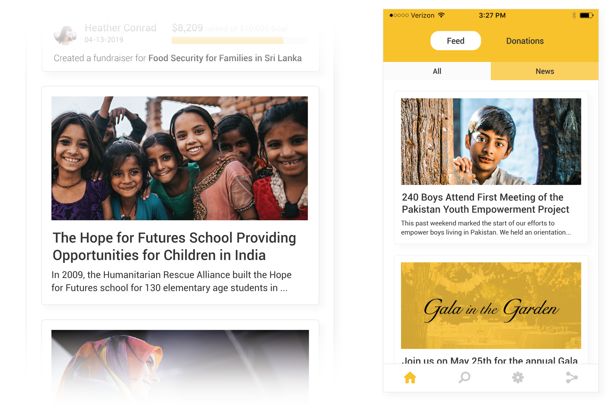 News worthy content - Keep supporters in the know with engaging content in the news feed of your app. Share events, campaign updates, impact stories and more.