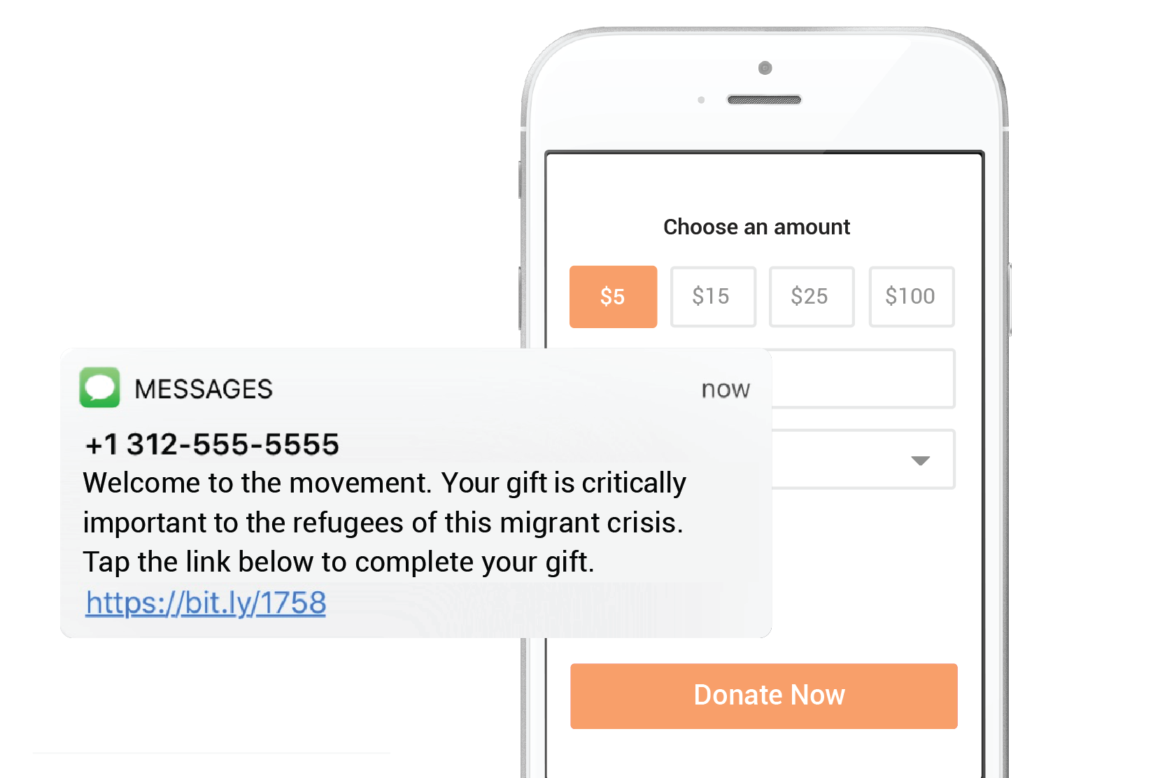 The right ask at the right moment - Mobile messaging designed to encourage supporters to give more. Customize the buttons with suggested giving amounts for one-time, recurring and spare change donations. Access all the data in your CRM.