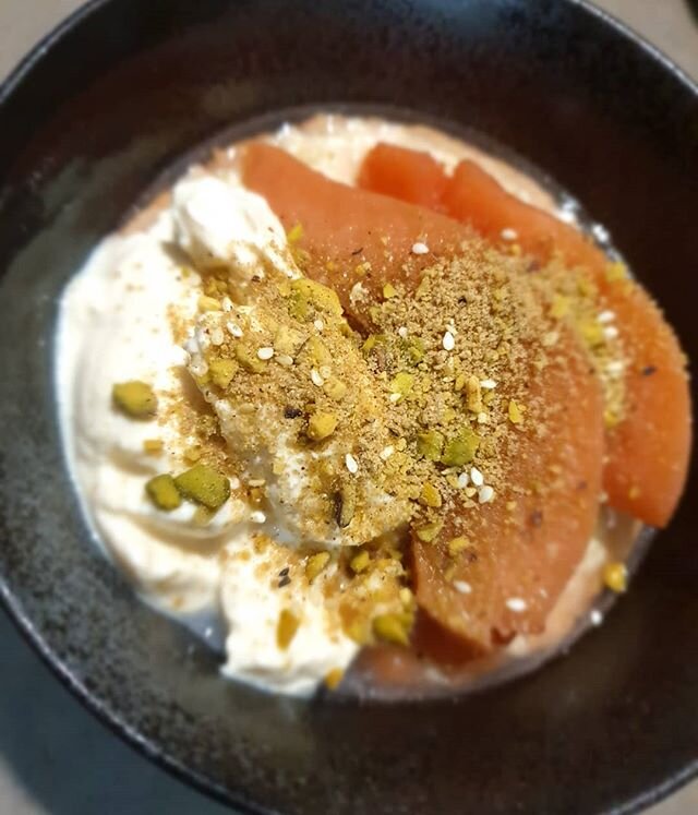 Right now, mornings call for fluffy robes, warm slippers and a steaming bowl of porridge topped with vanilla yoghurt, poached quince and a good sprinkle of my sweet spiced 'dukka' made from chopped pistachio, brown sugar, sesame seeds, cinnamon and c