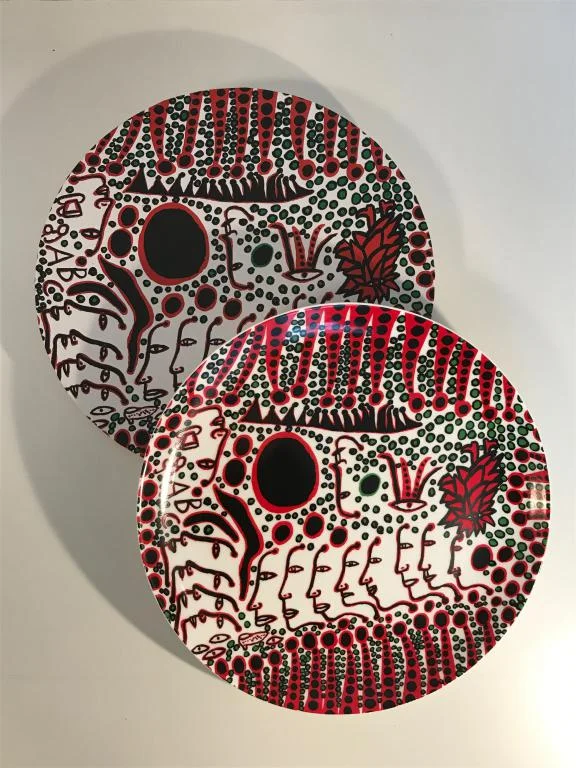 196.  Yayoi Kusama - Women Wait for Love Red Plate