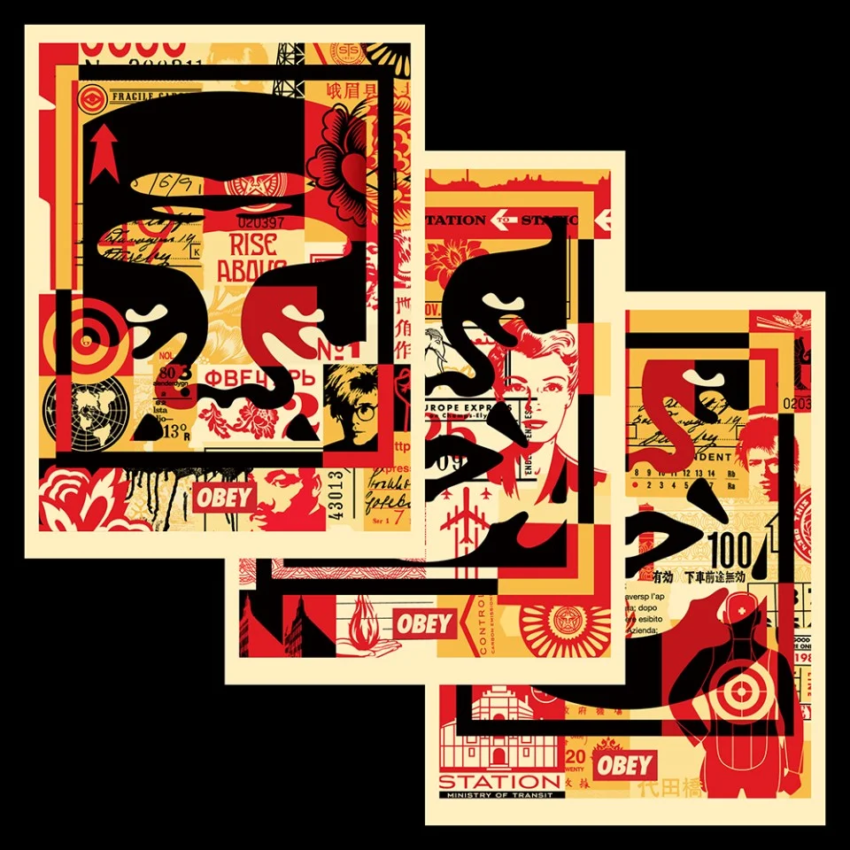 132. Obey 3 Face Collage 18 x 24 - Obey
