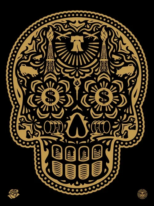 100. Power And Glory, Day of The Dead Skull (Gold) - Obey Giant (Shepard Fairey)