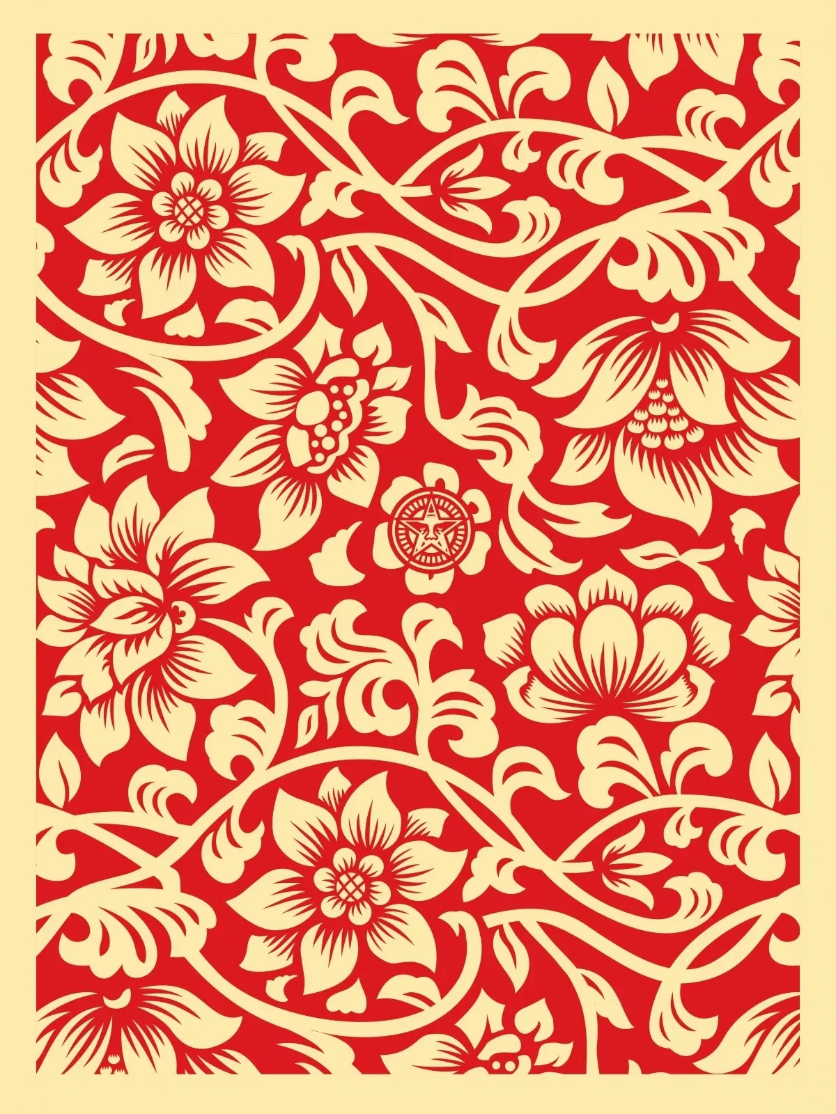 106. Floral Takeover (Red/Cream) - Obey Giant (Shepard Fairey)