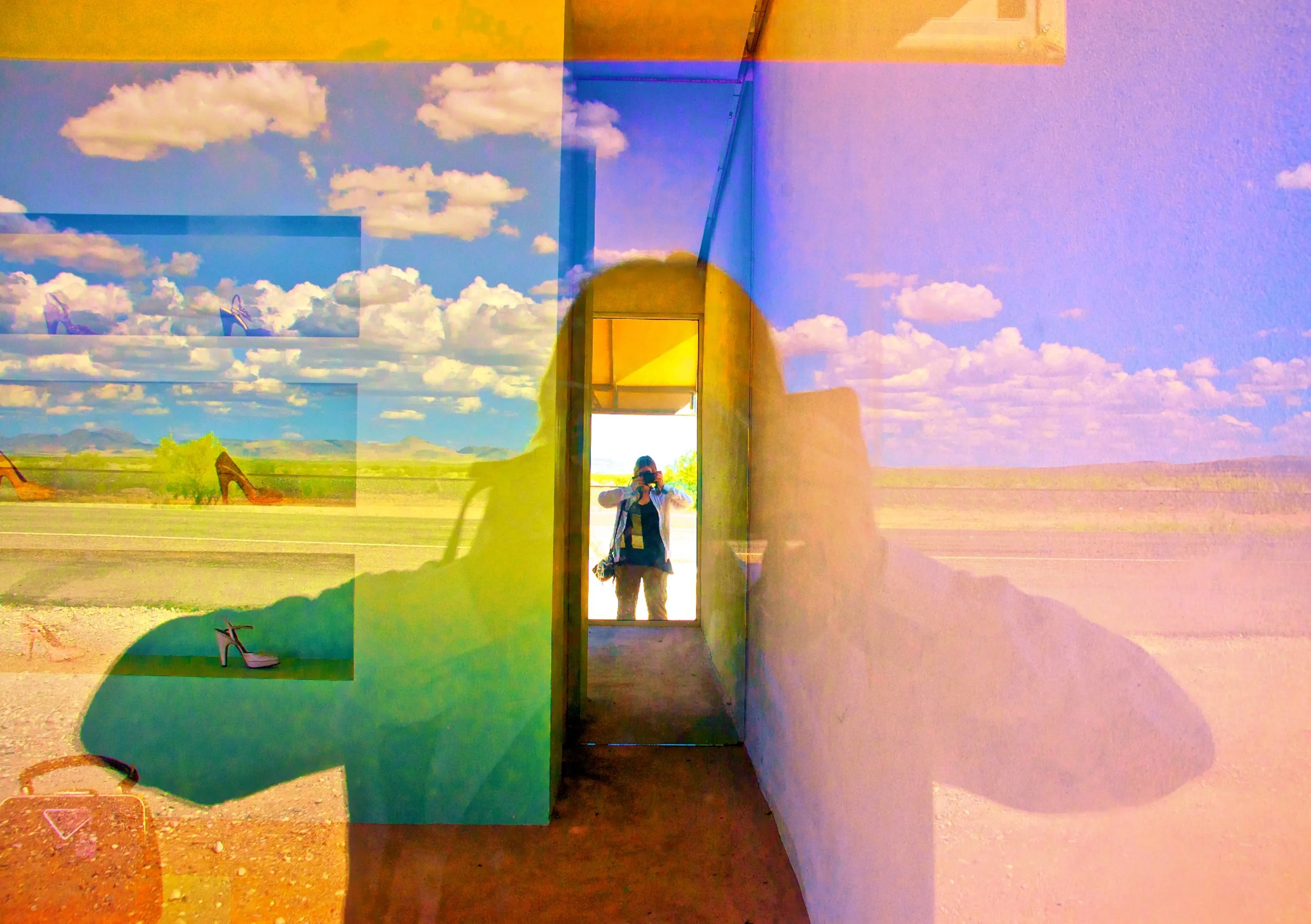 Self-portrait, Prada Marfa art installation, outside Marfa, Texas