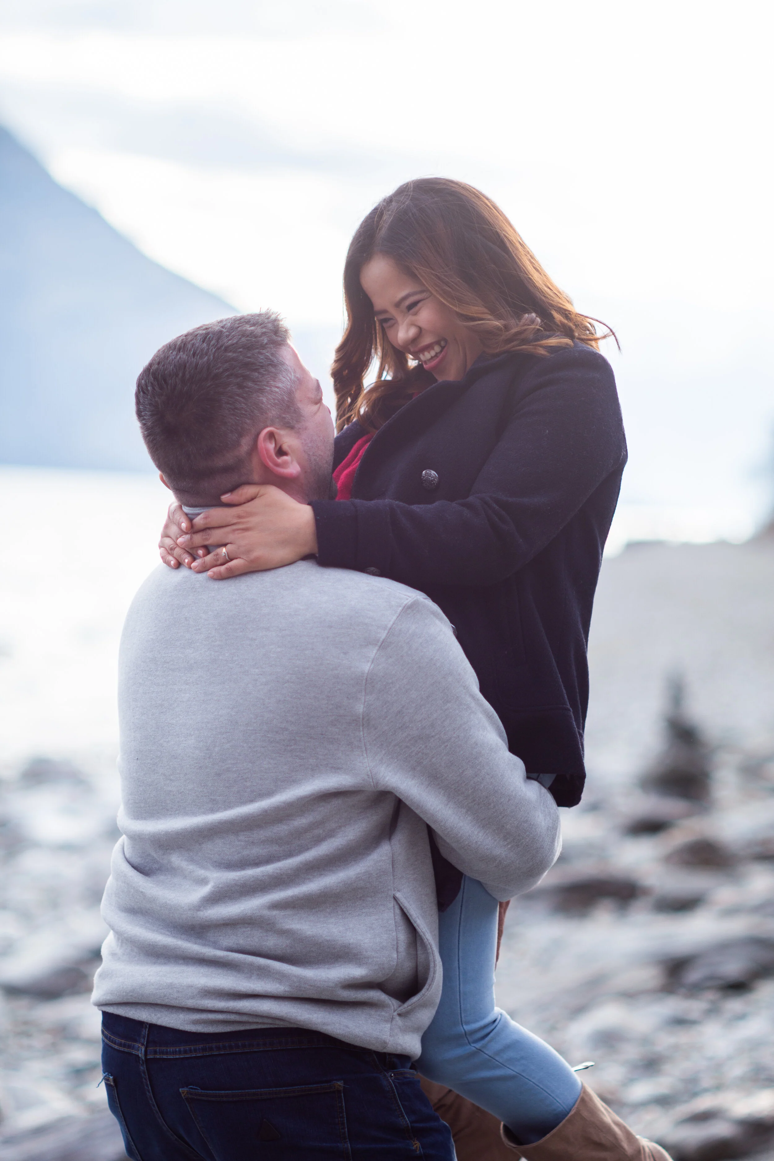 Man picking up his fiance in sun