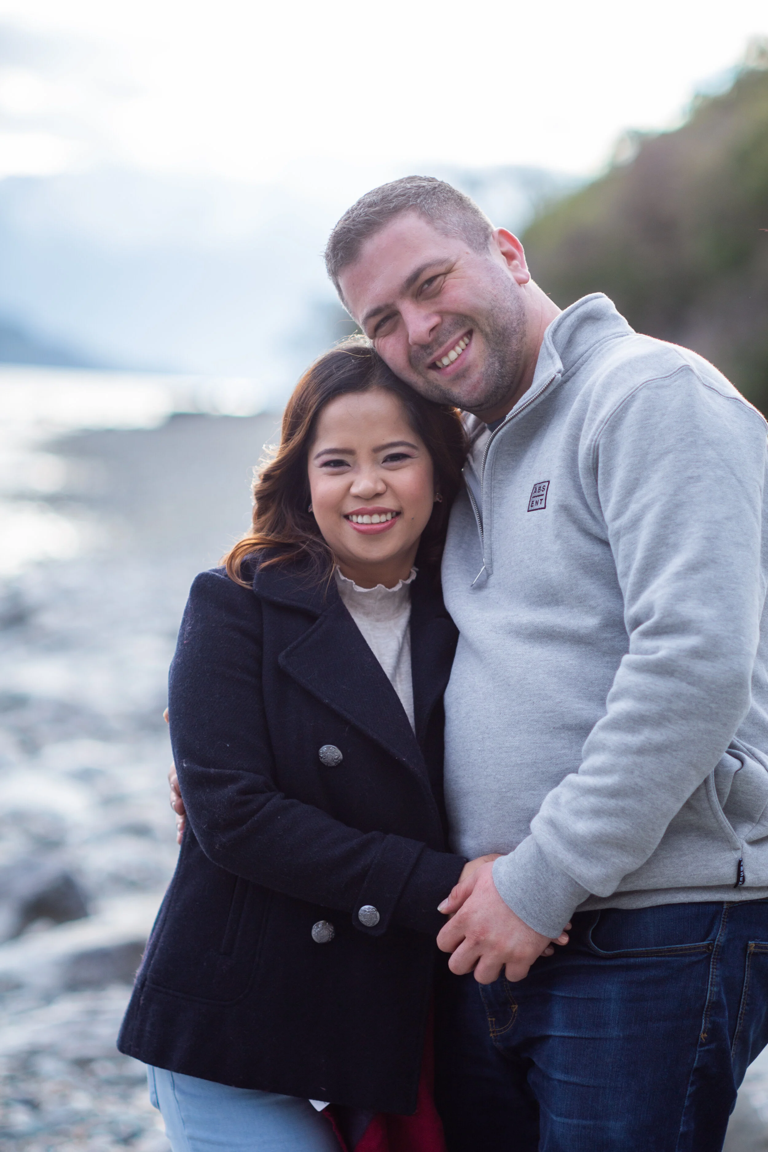 Couple posing for photography portrait in winter