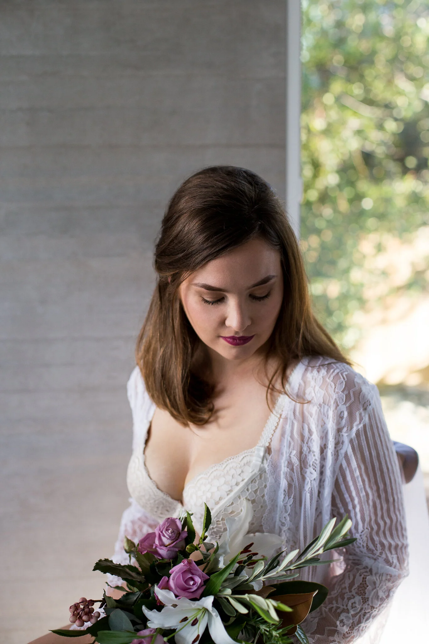 Lilac roses and Lillies, fine art boudoir photography