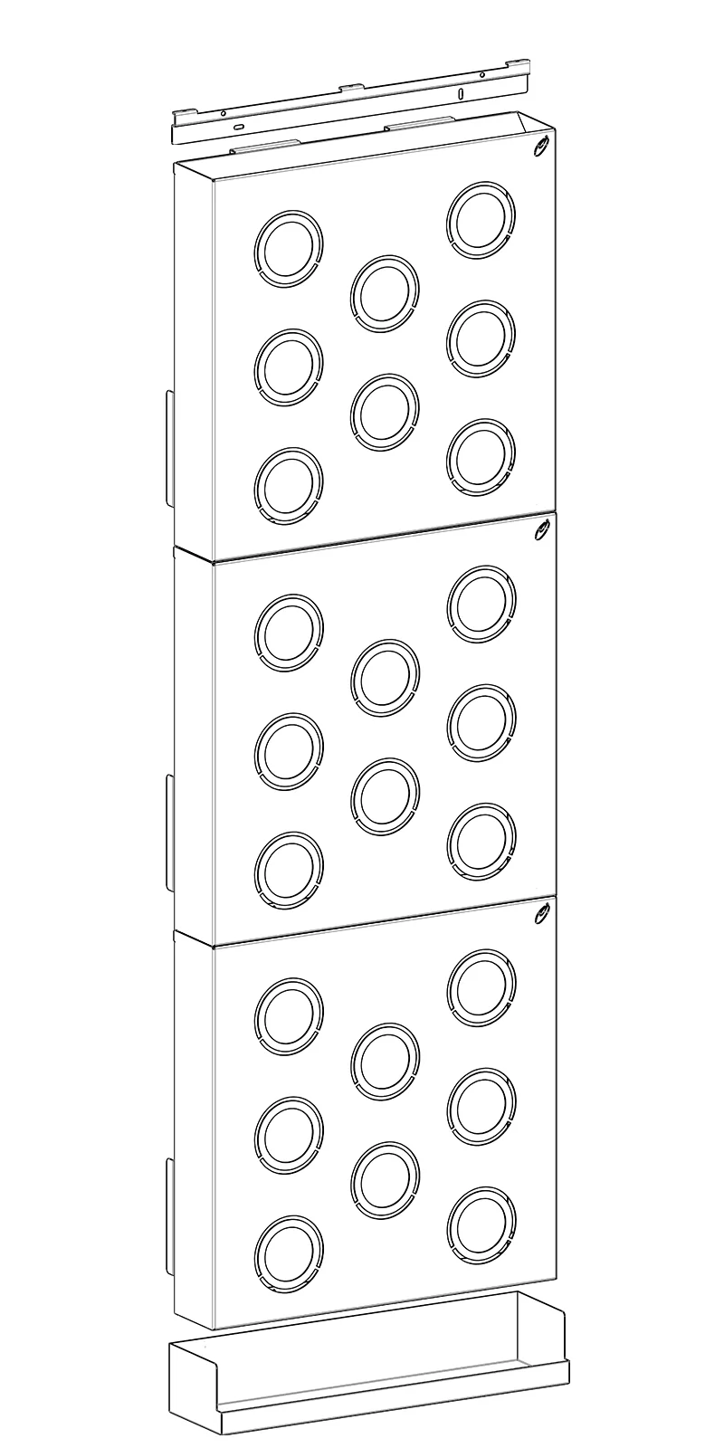 Tre HUB in verticale più vaschetta larga 50,4 cm.