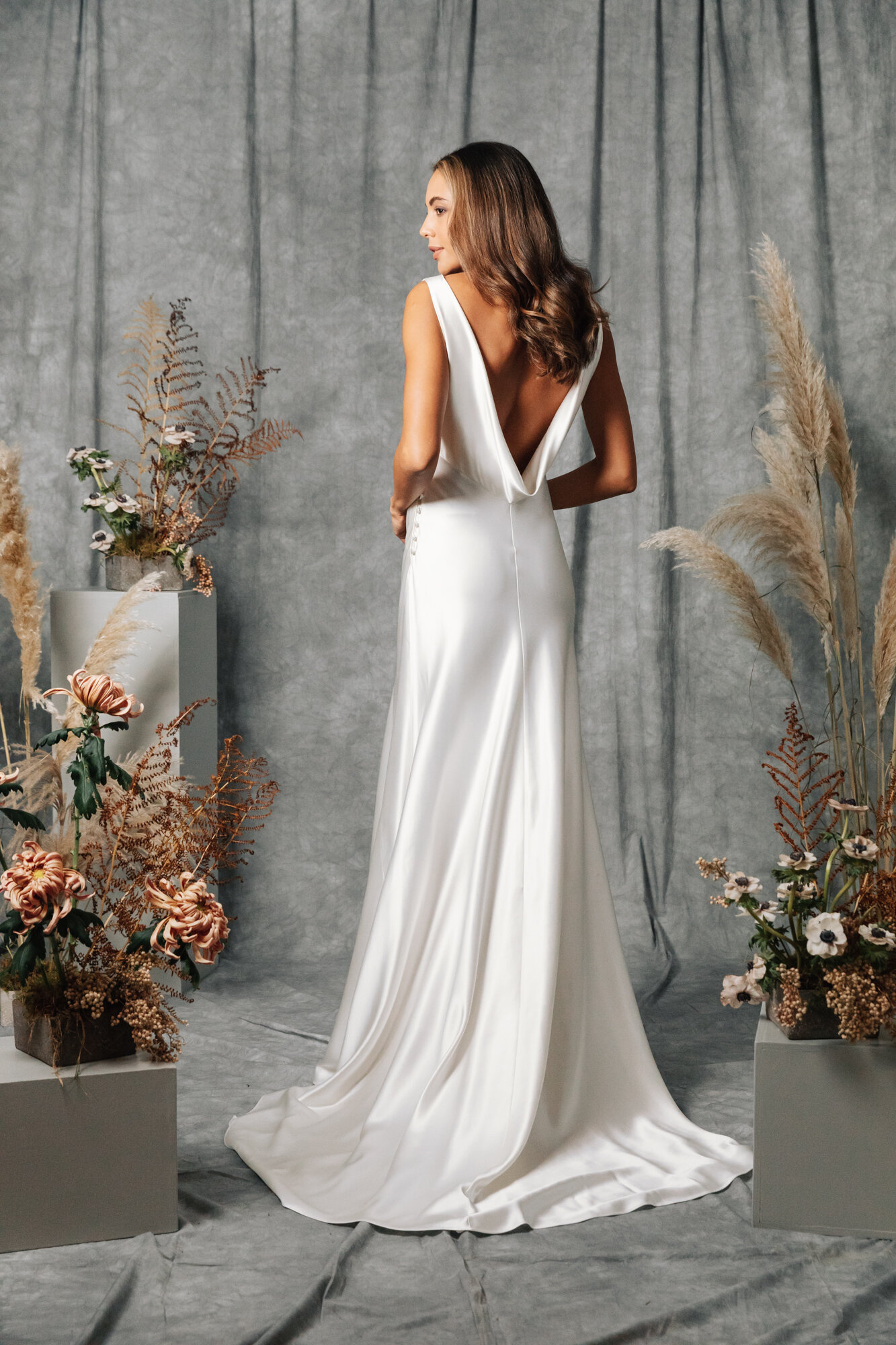 Gladioli gown  Vintage inspired bias cut silk wedding dress with elegant  cowl back and puddle train — Kate Beaumont