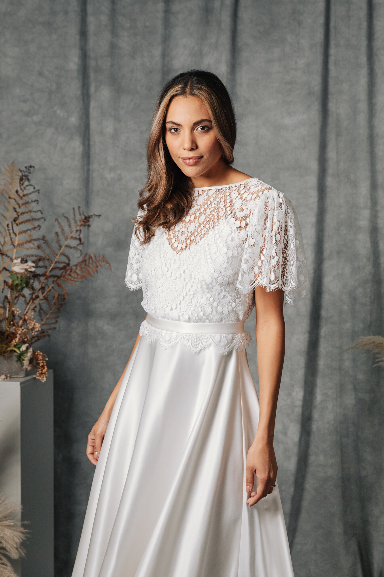 Lace Bodice & Top Chiffon Bridal Dresses, Lacy Top Wedding Dress with  Chiffon Fabric - June Bridals