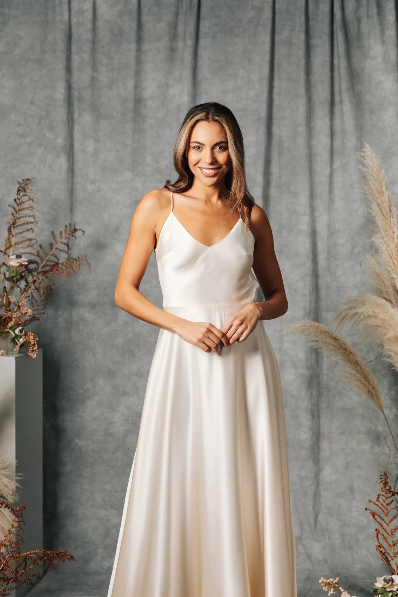 Bluebell silk wedding gown Slip dress with full skirt Modern bridal by  Kate Beaumont Sample — Kate Beaumont