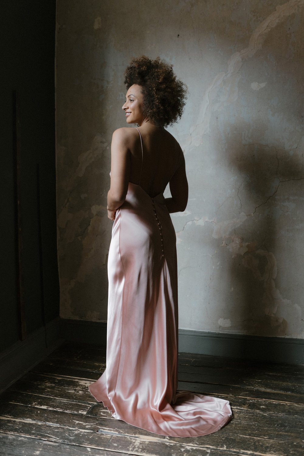 Pink coloured wedding gown Cosmos silk slip wedding dress Kate Beaumont bridal Sheffield 5.jpg