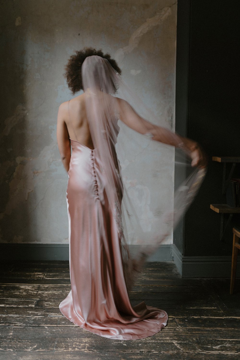 Pink coloured wedding gown Cosmos silk slip wedding dress Kate Beaumont bridal Sheffield 7.jpg