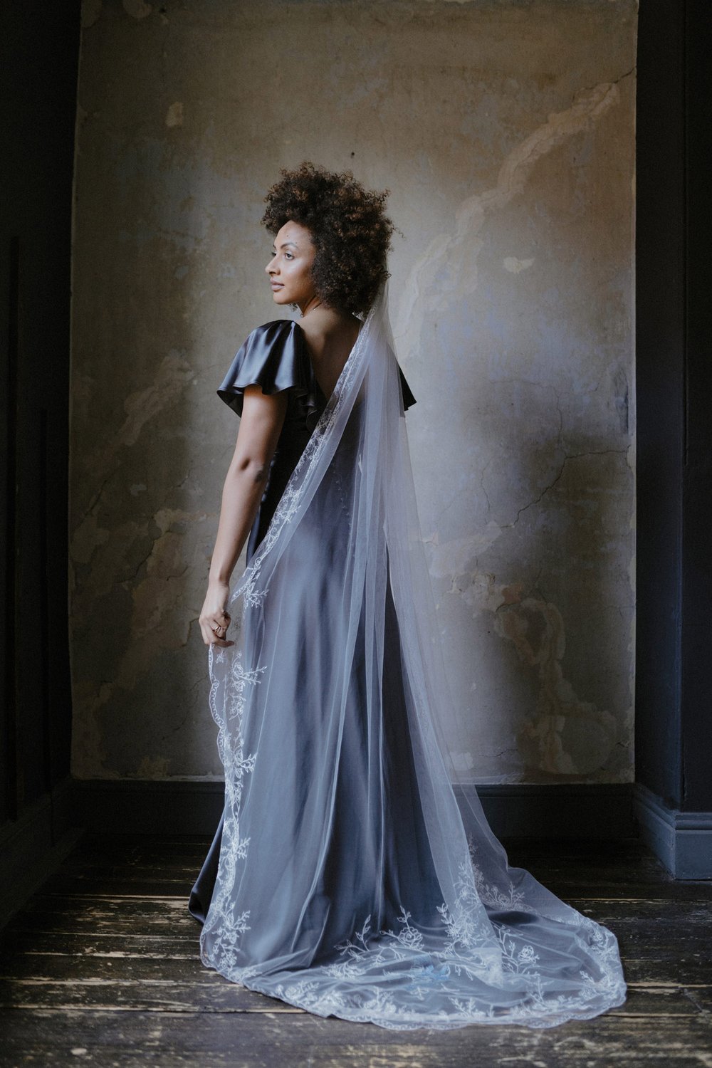 Grey coloured wedding gown bias-cut silk vintage inspired Honeysuckle wedding dress Kate Beaumont bridal Sheffield 7.jpg