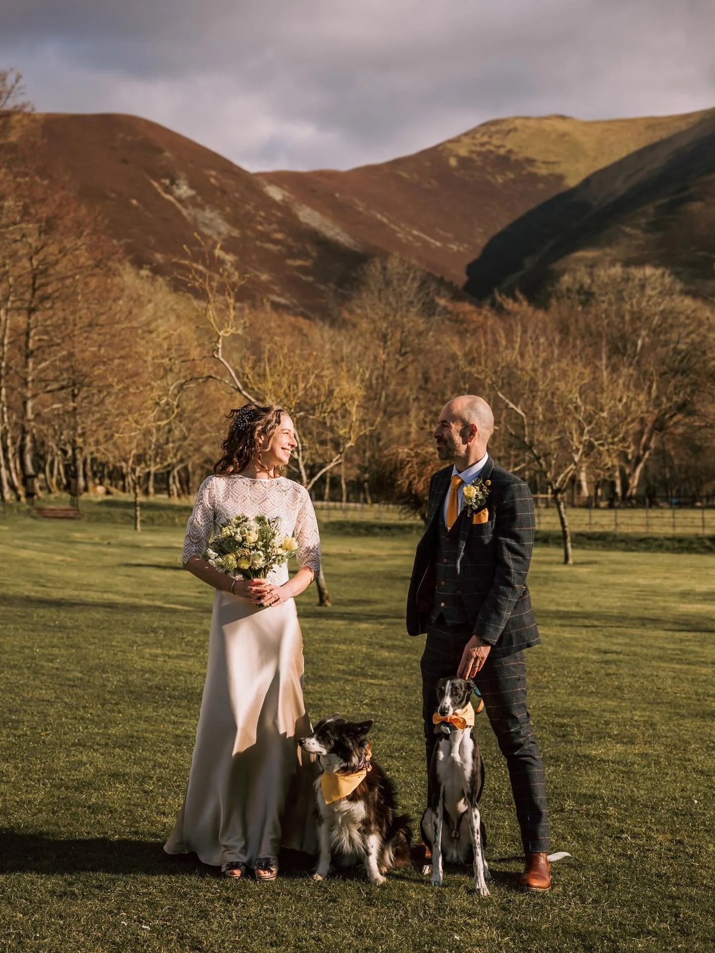 Real bride Angela was the loveliest last minute bride. We made her a Cosmos slip dress in oyster-coloured silk, and a Sweet Pea lace top. 
Ange married Mike in the Lakes in an intimate dog-friendly ceremony. 
Lots more gorgeous pictures on my website