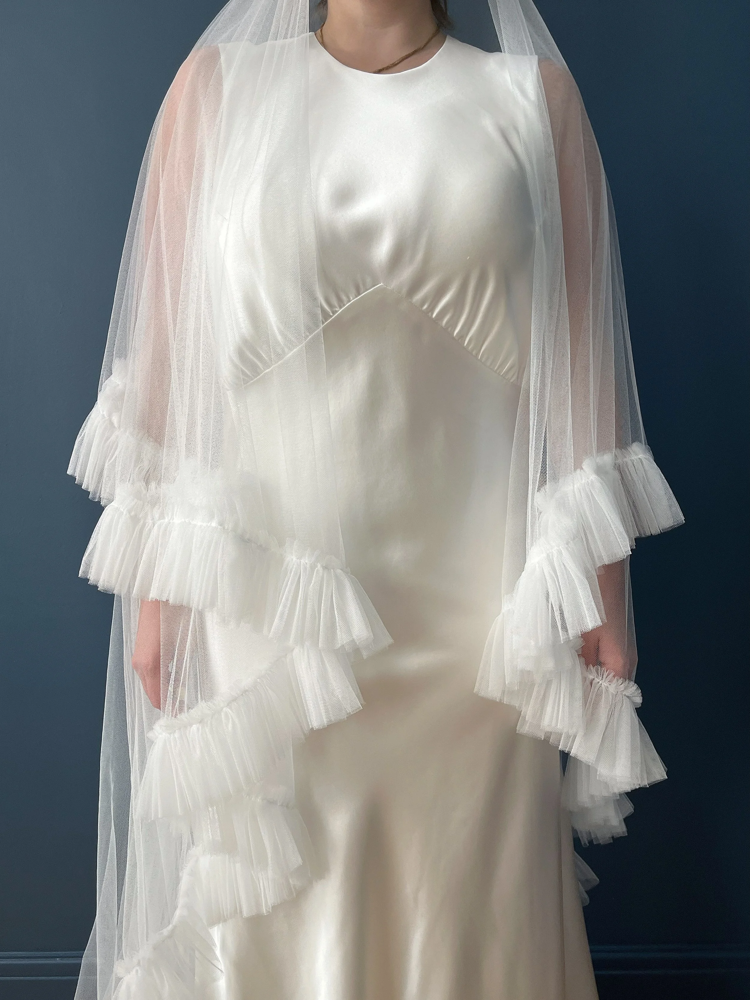 Sending lots of love and luck to Charlotte and Liam, marrying in the Peak District today. Charlotte is the first bride to wear our Salvia gown, which she&rsquo;s paired with the gorgeous ruffle edged Beba veil. She&rsquo;ll be looking amazing and I h