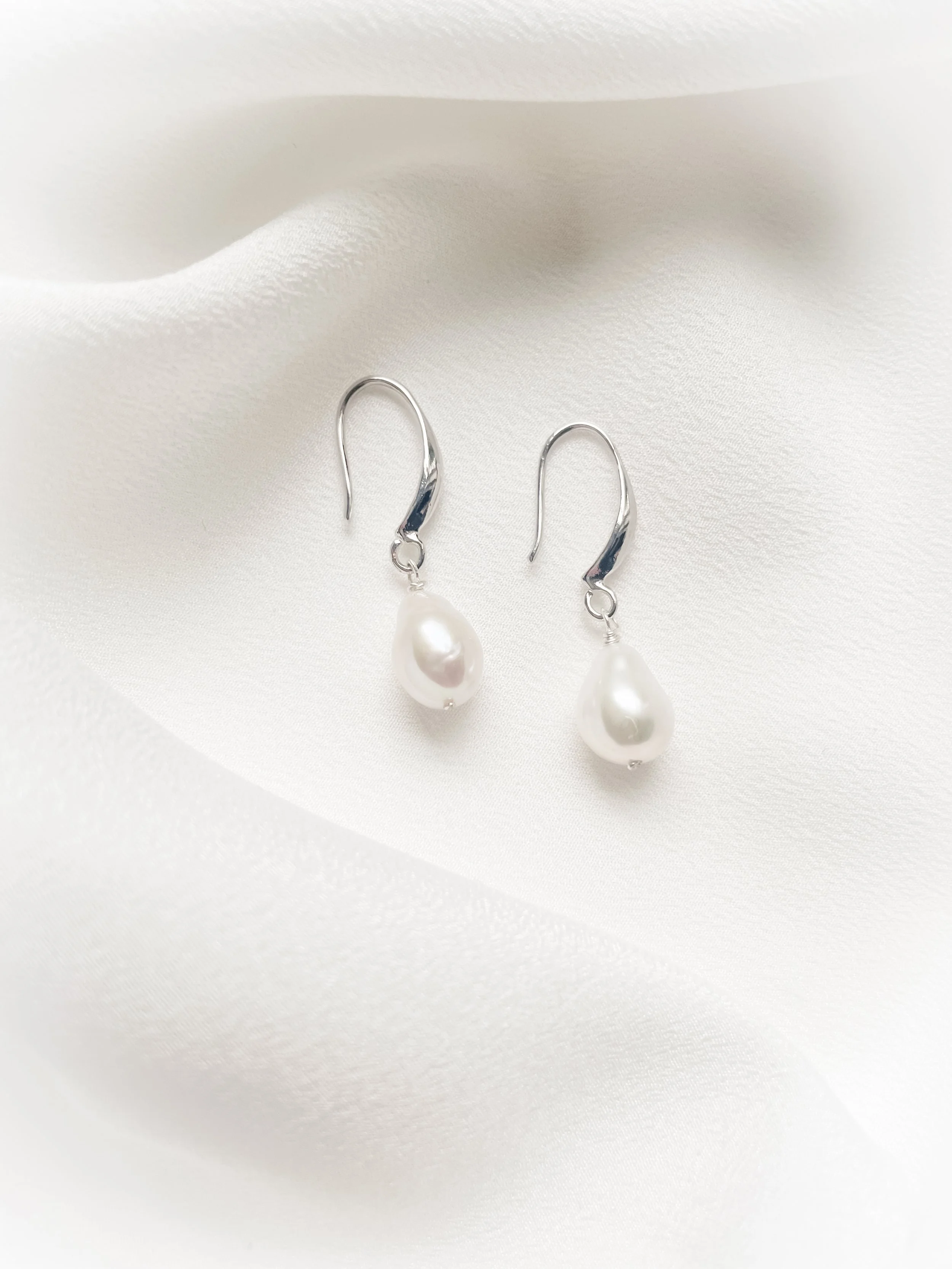 Aria silver teardrop freshwater pearl French hook earrings debbiecarlisle.com 5.jpg