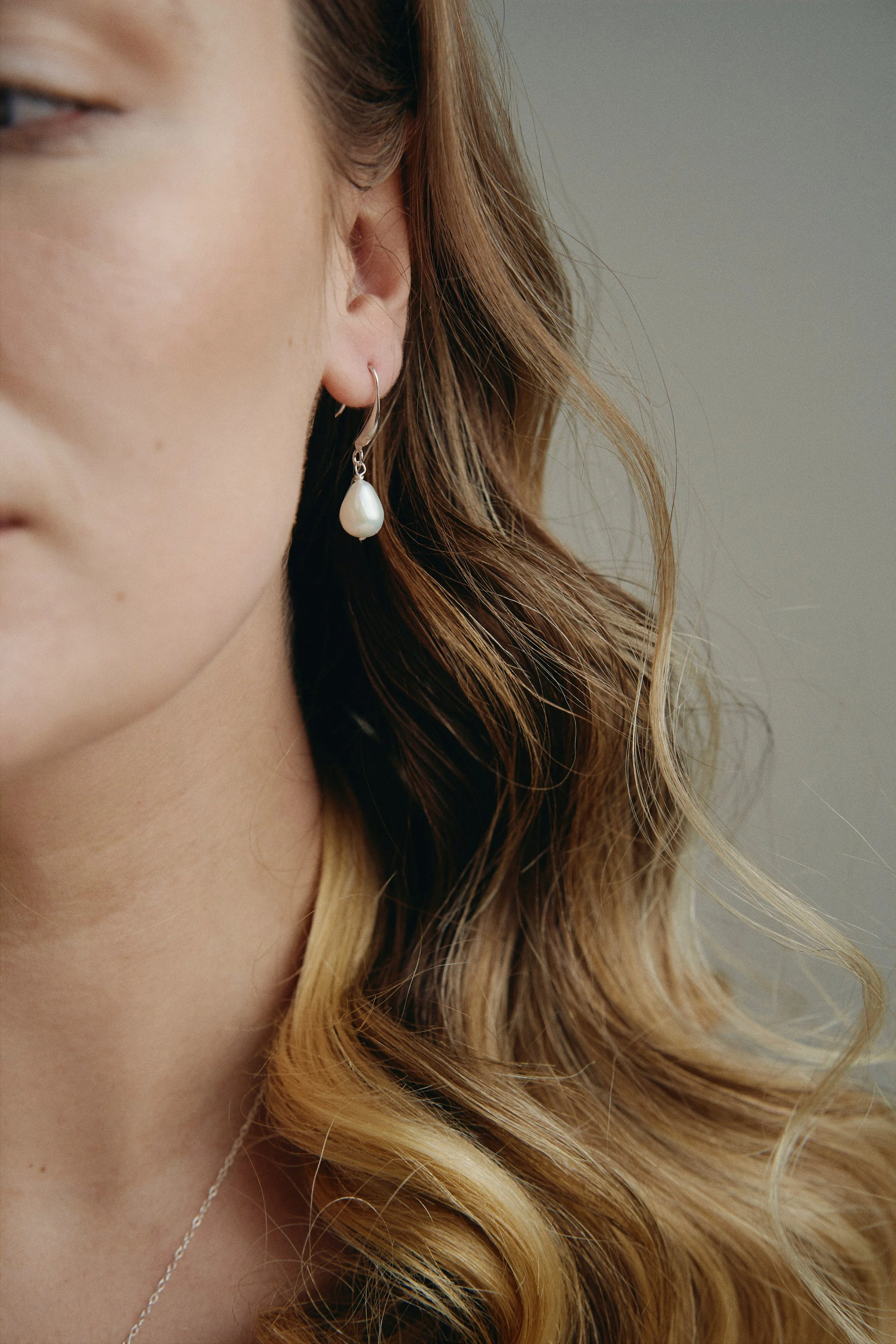 Aria silver teardrop freshwater pearl French hook earrings debbiecarlisle.com 3.jpg