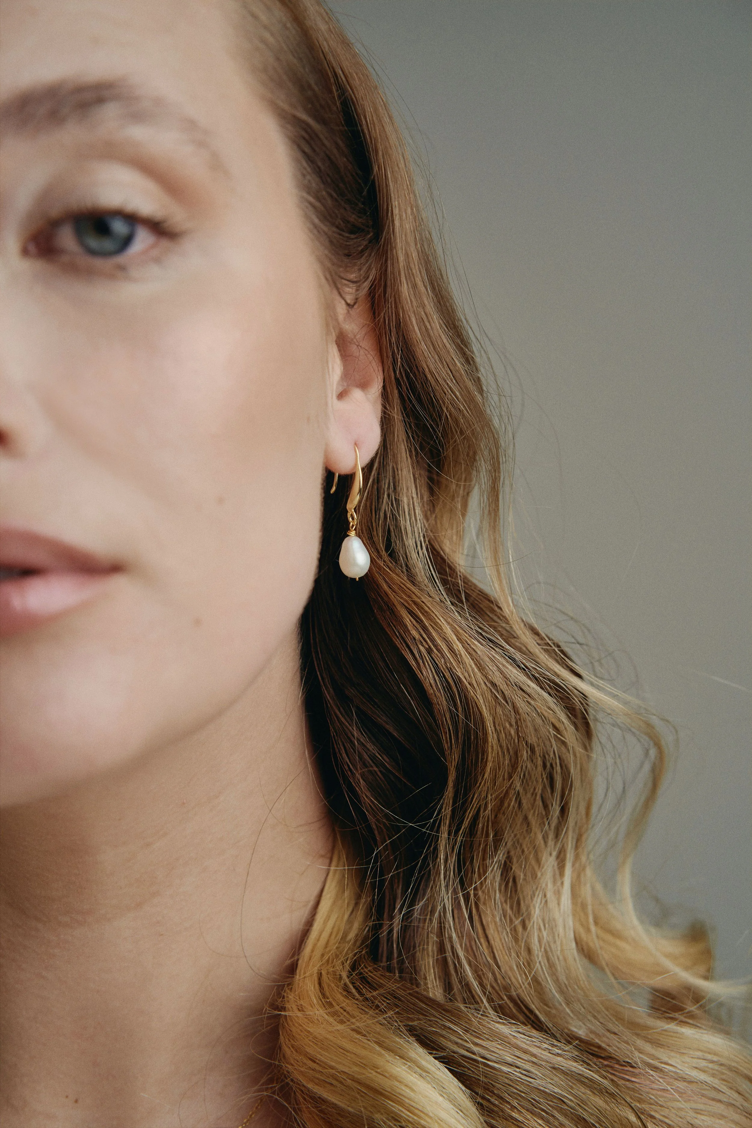 Aria gold teardrop freshwater pearl French hook earrings debbiecarlisle.com.jpg