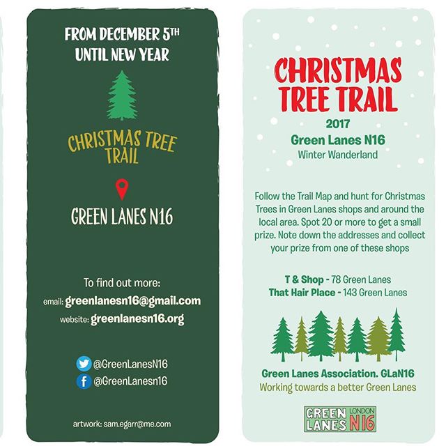 ‪Join the Green Lanes trail! And visit all the businesses in the area! Find each one and win a prize! Have you spotted our tree yet? #ChristmasTreeTrail #GreenLanesN16 ‬🎄🎄🎄🎄🎄🎄🎄🎄🎄🎄🎄🎄🎄🎄🎄🎄