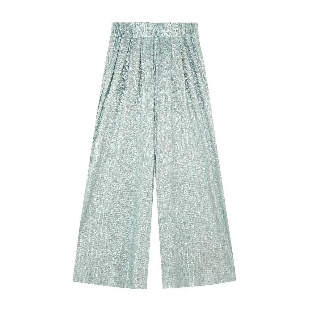 Sea Green Glitter Jacquard Palazzo Pants