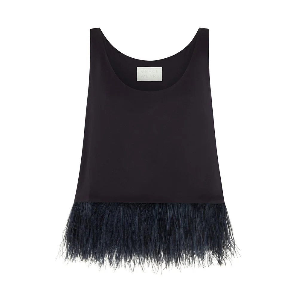 Navy Silk Feather Camisole