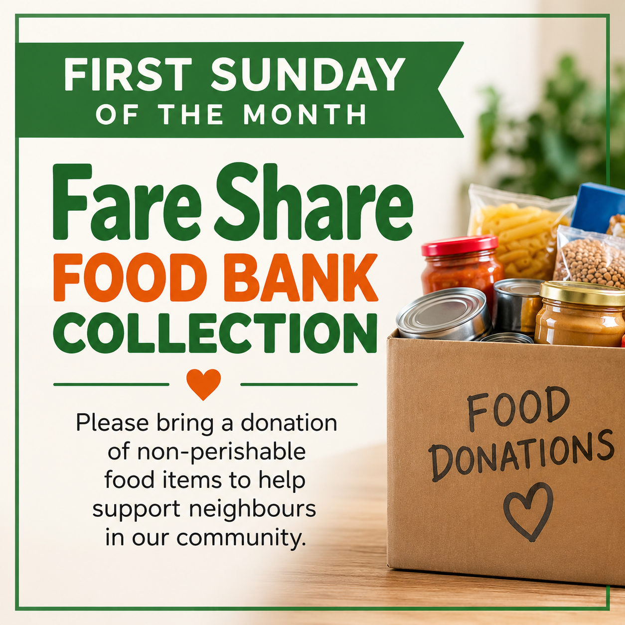 First Sunday Fare Share Reminder