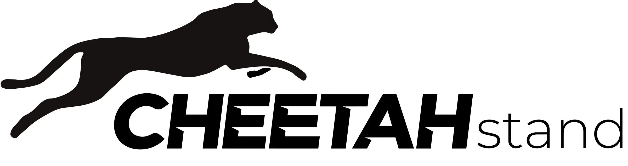 Cheetah running with the words "CHEETAH stand" below it.