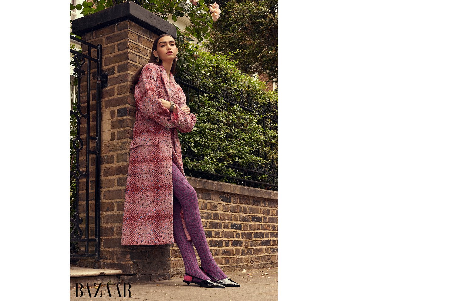  Sabrina in Chanel on the West London streets with falling spring blossoms for Harpers Bazaar,   