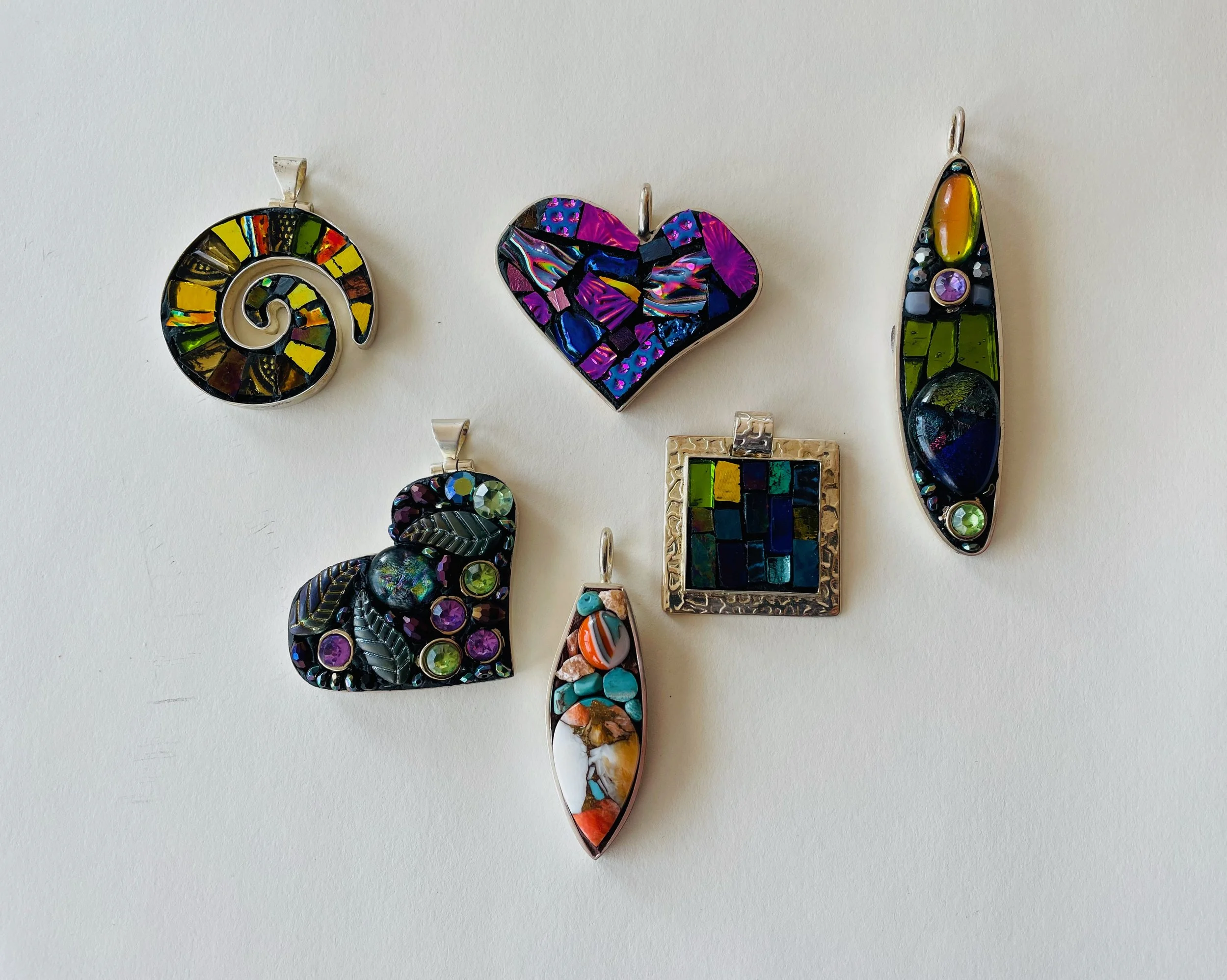 Mosaic Hearts and Spiral Pendants