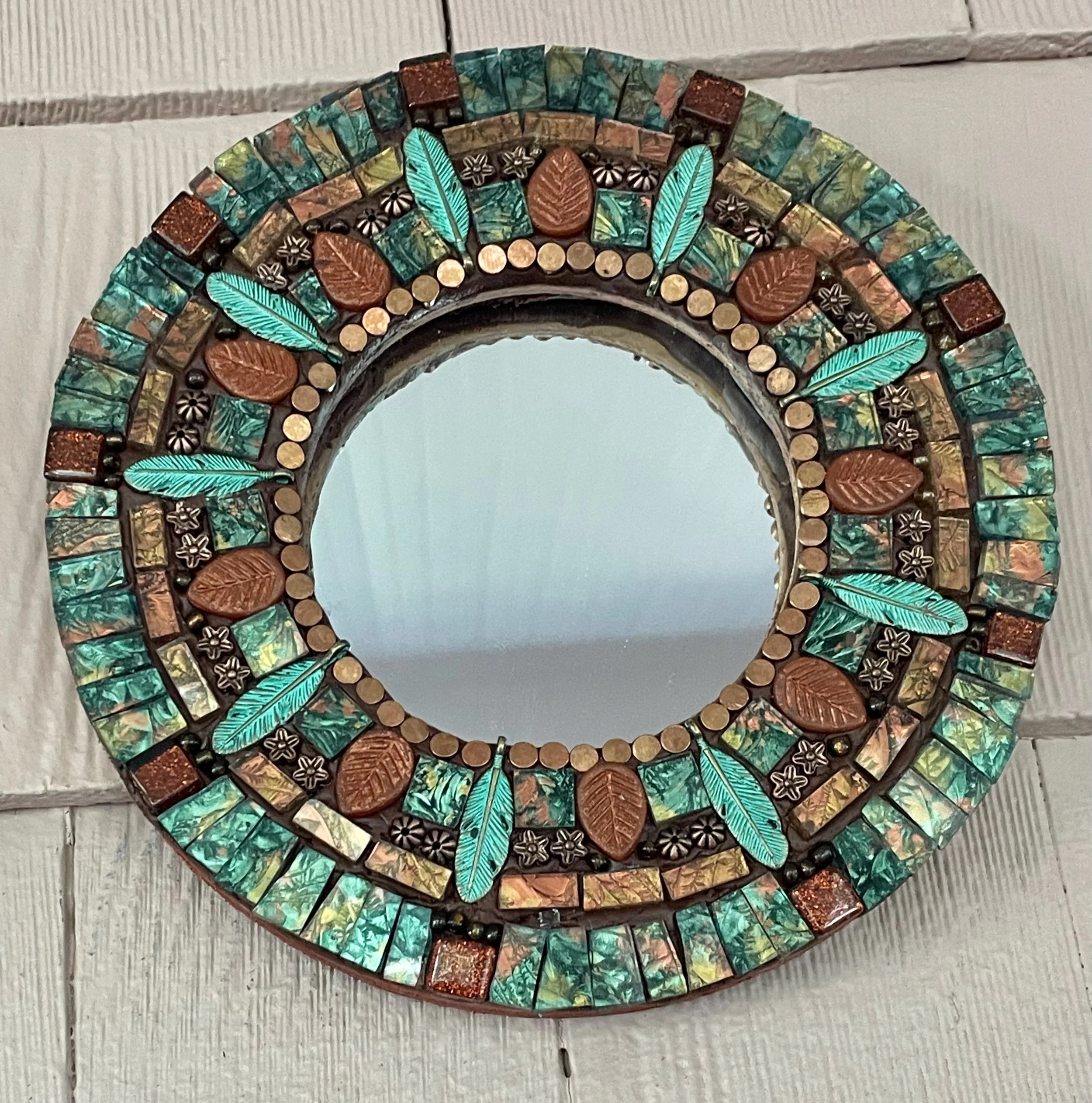Copper and green mosaic mirror