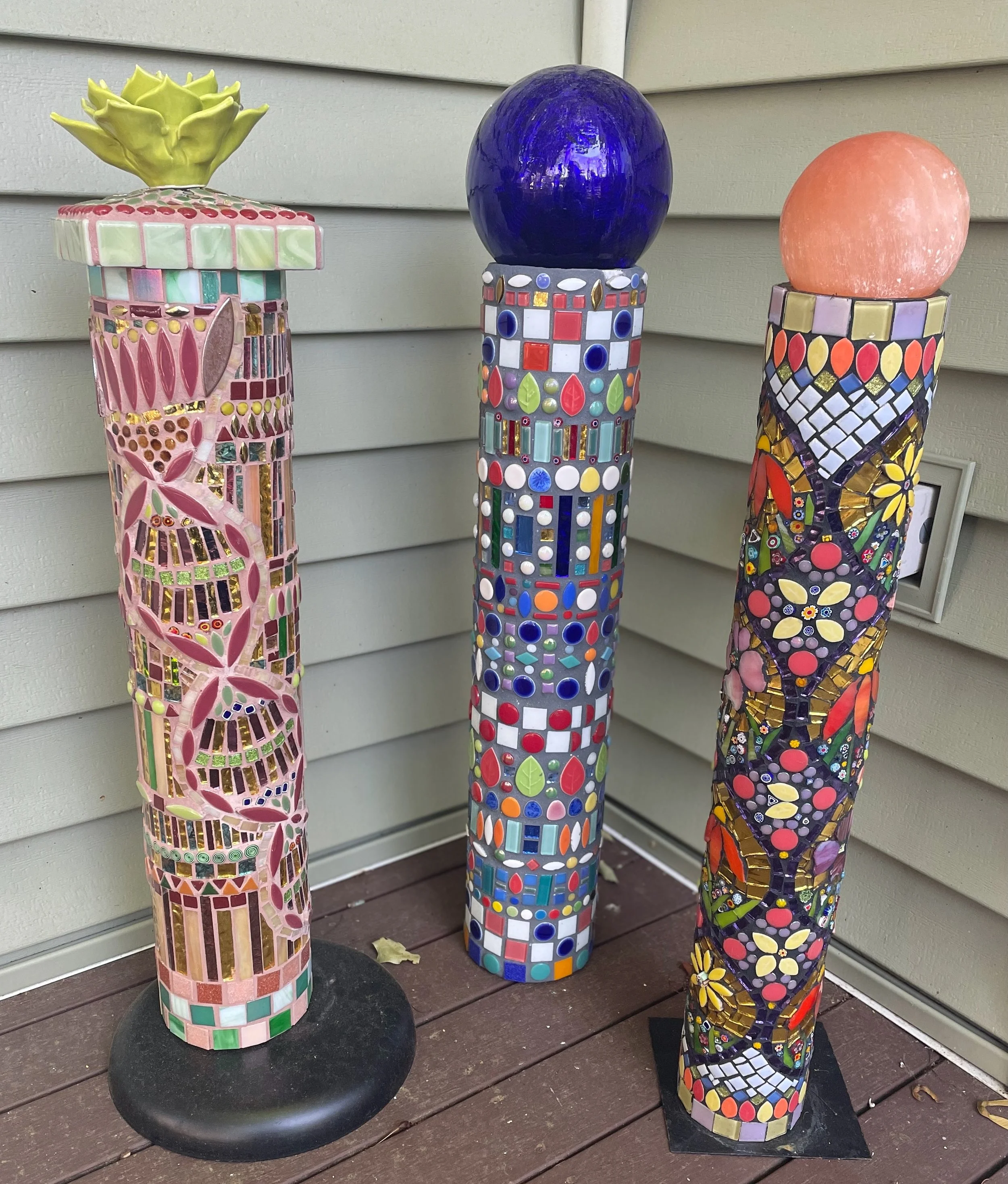 Three Mosaic Garden Totems