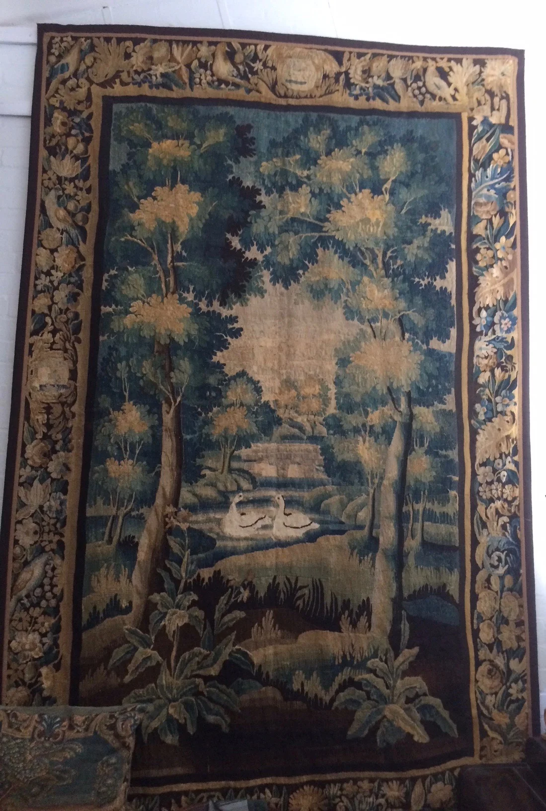A FRENCH VERDURE TAPESTRY WITH SWANS C1700 With beautiful original border 264cm x 178cm £ 6900