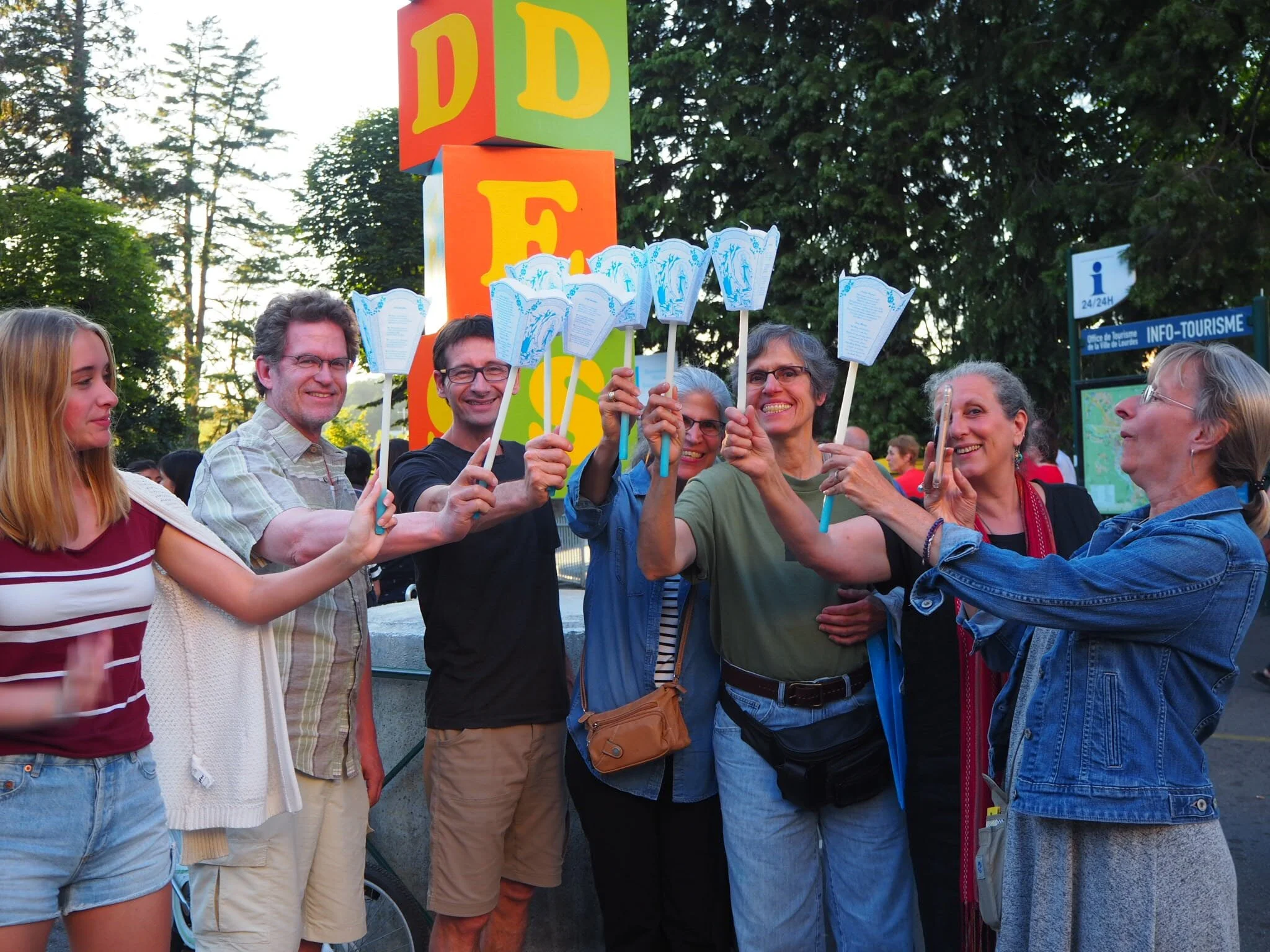 Preparing for the candlelight procession at Lourdes