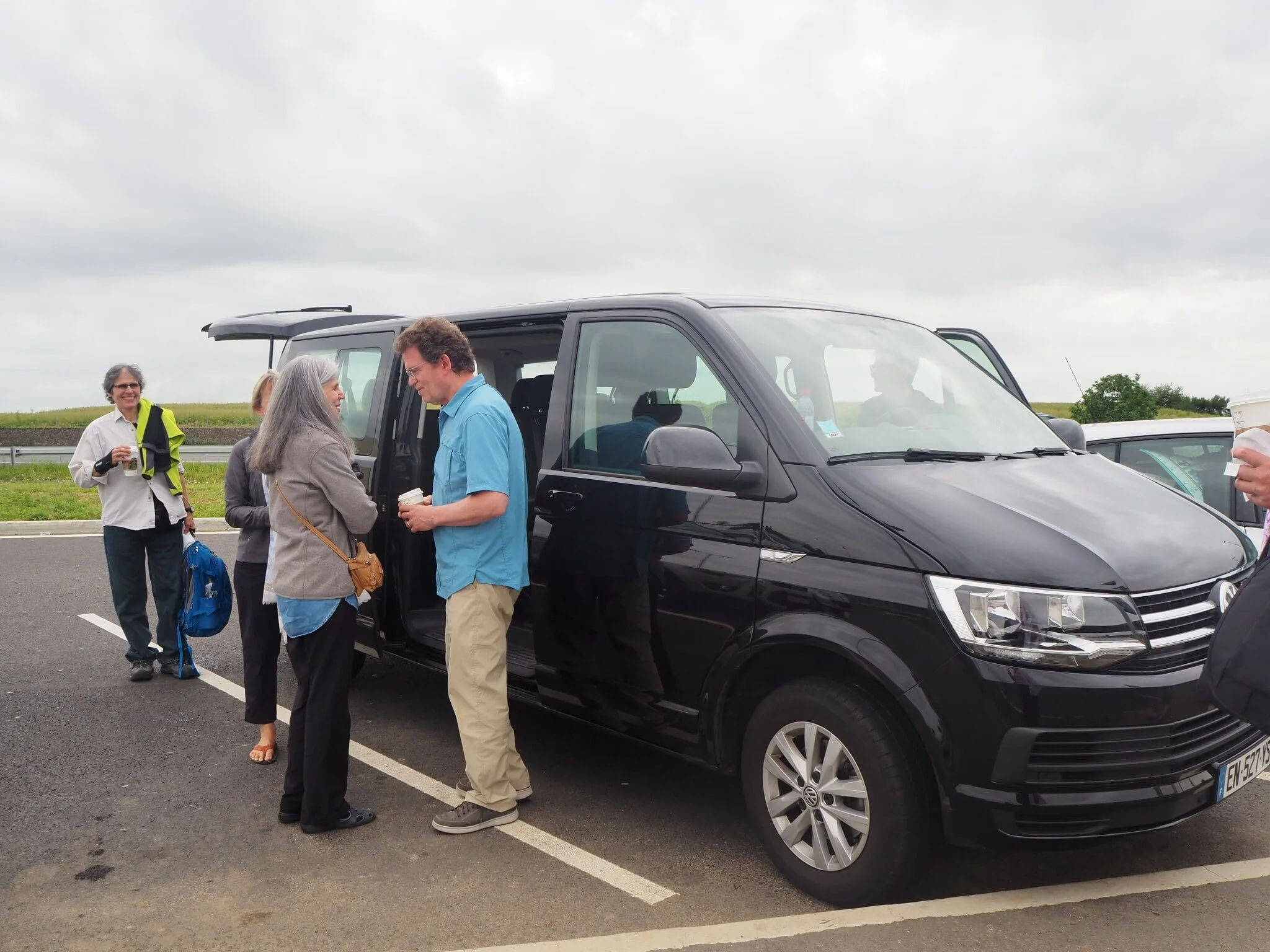 Roadside leg stretch and tour van