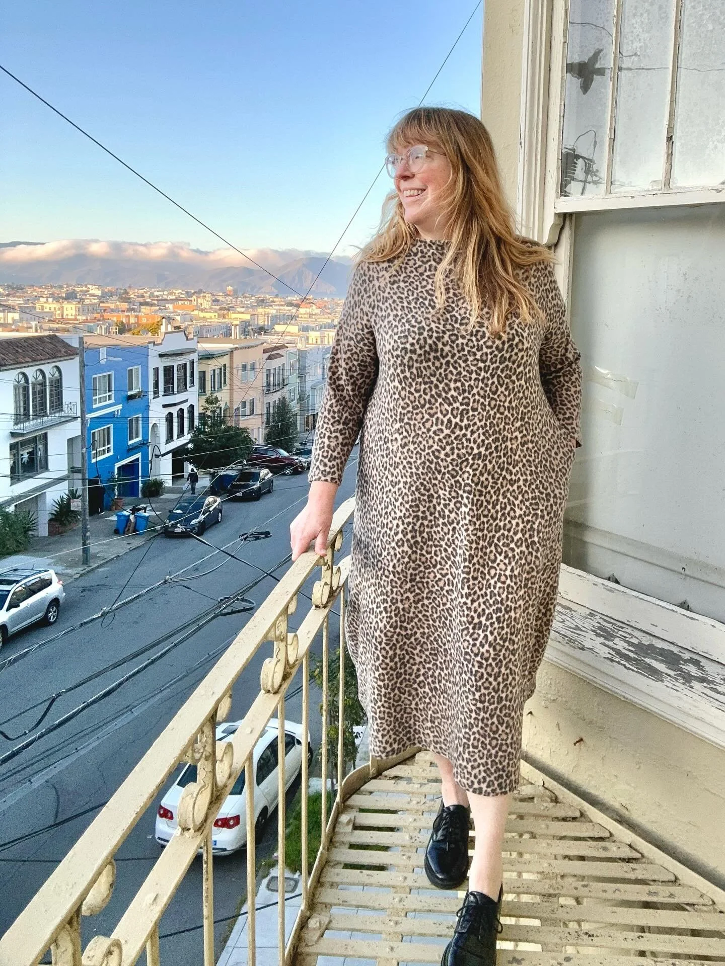 I whipped up this James Tee and Dew Dress mash up on Monday and love how it turned out. It&rsquo;s cozy and fun, and since it&rsquo;s semi fitted through the upper body, and loose at the bottom, it feels flattering on my curves. 

The fabric is a fuz