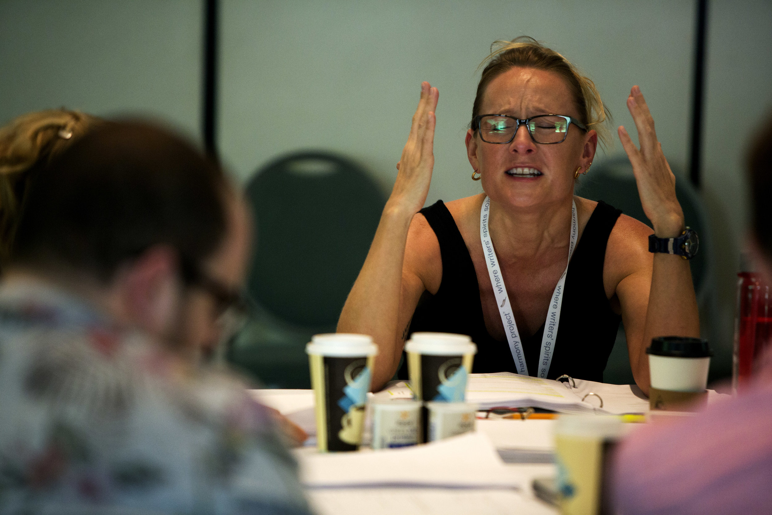 Actor Jen Coombs in rehearsal