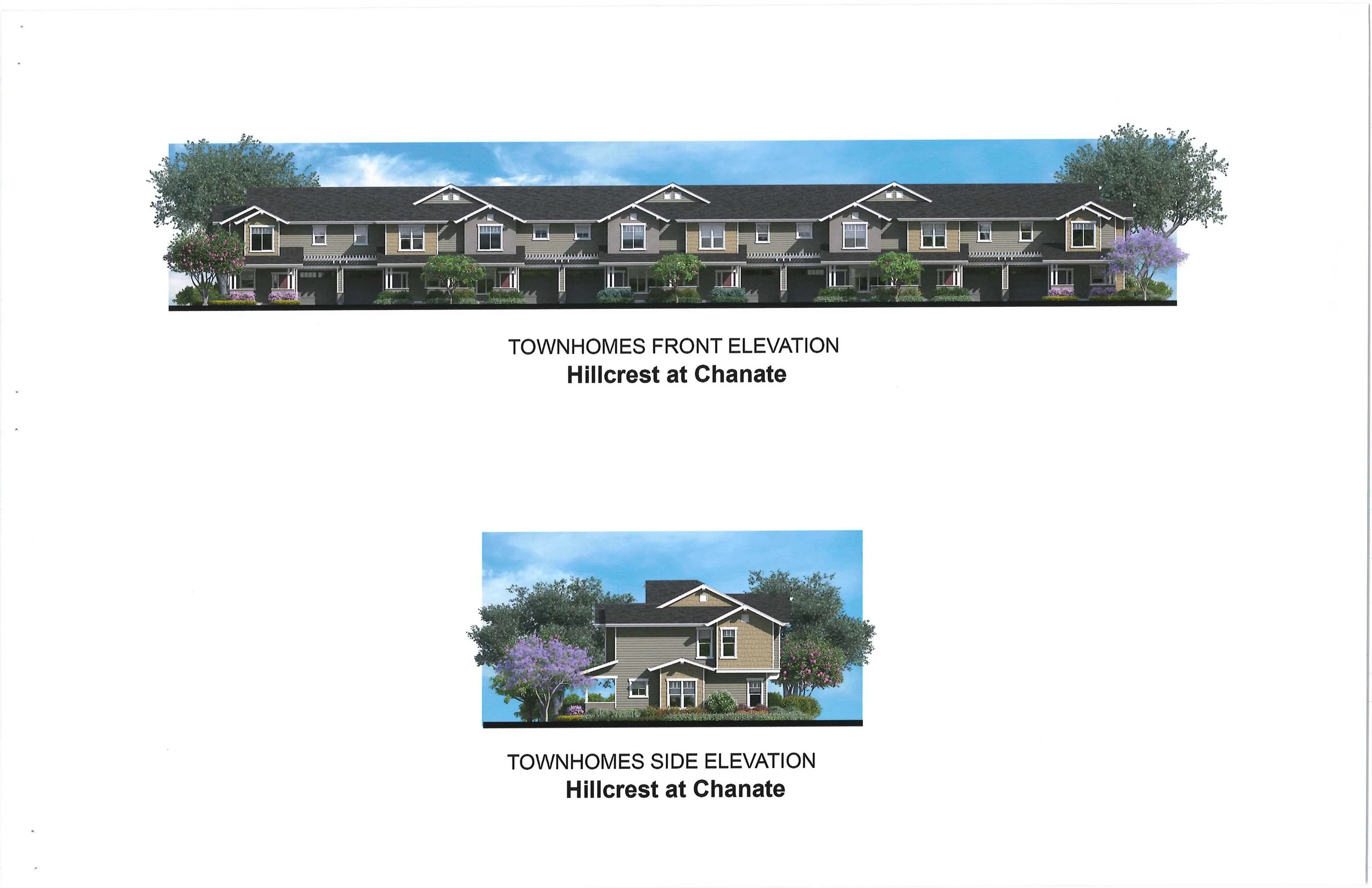 This is the conceptual elevation of the two story Townhouses that will be located in back of the duplexes located on Nielsen Road.