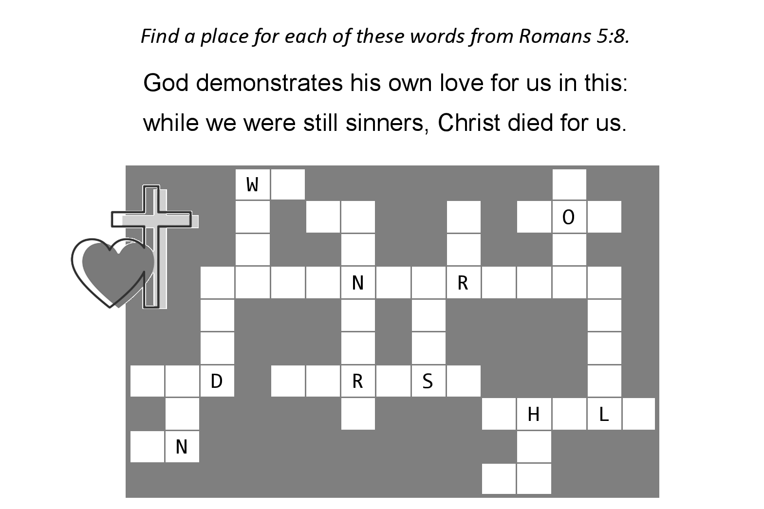 Romans 5:8 Sunday school activity crossword puzzle