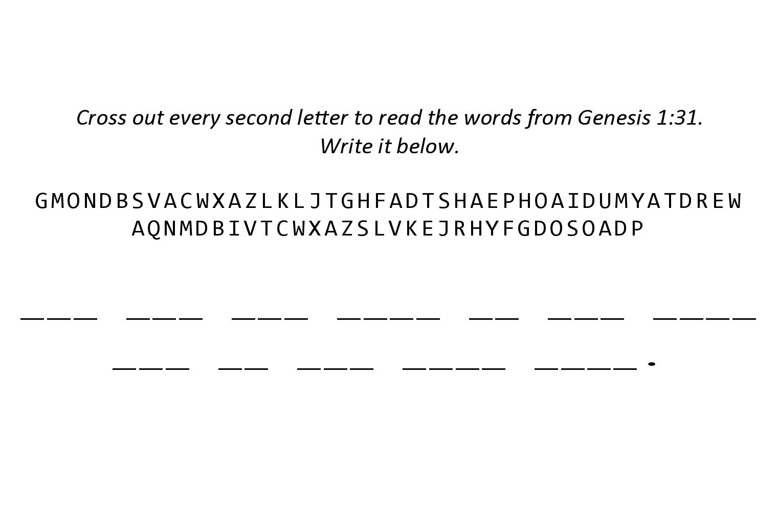Genesis 1:31 Sunday School activity puzzle