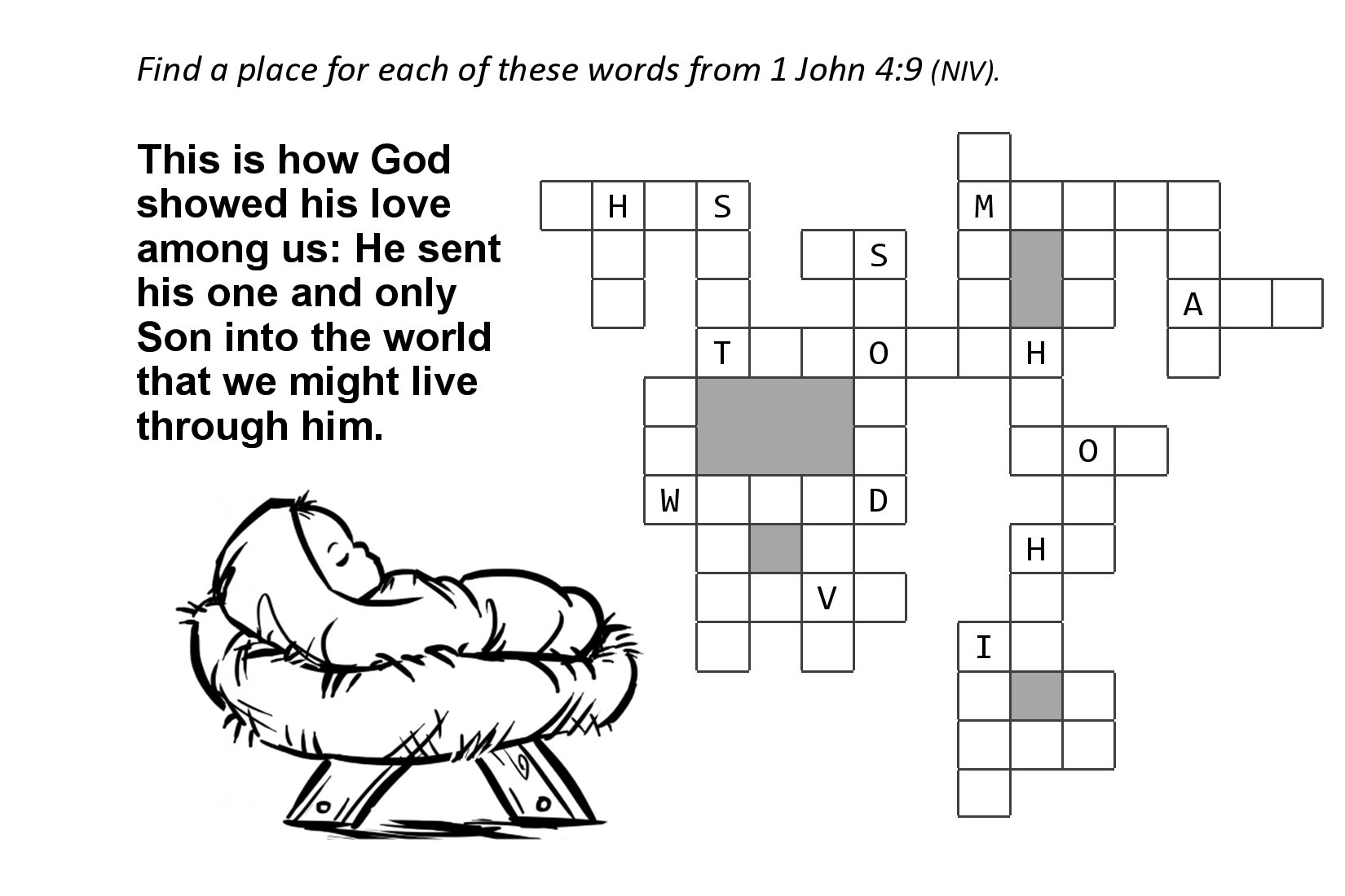 1 John 4:9 activity sunday school crossword puzzle
