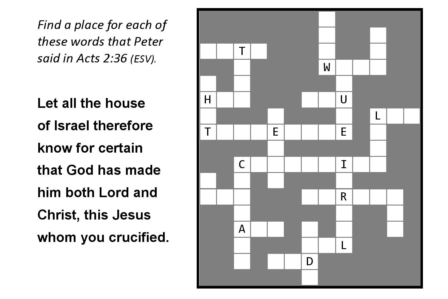 Acts 2:36 crossword sunday school activity puzzle