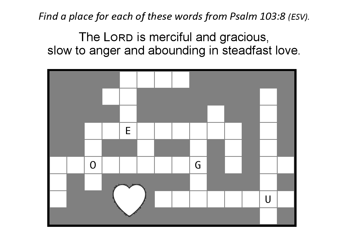 Psalm 103:8 Sunday school activity crossword puzzle
