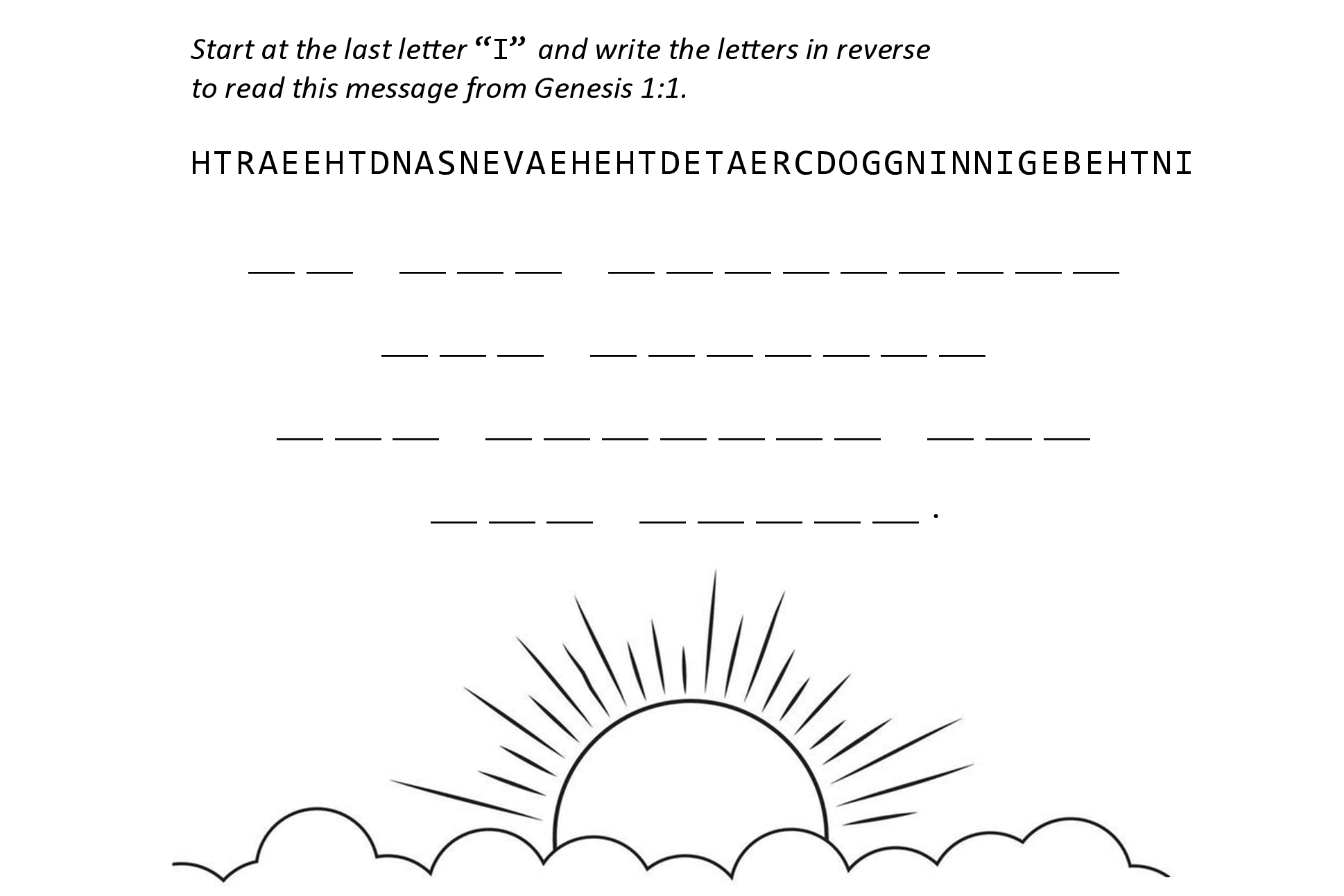 Genesis1:1 sunday school activity page puzzle